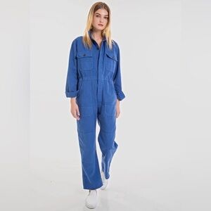 OVERLOVER Los Angeles Rose Twill Ocean Blue Jumpsuit Size Large